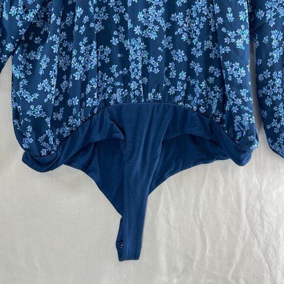 Draper James RSVP Ruffled Long Sleeve Bodysuit Size 2X Button Front Floral Blue - Picture 5 of 12